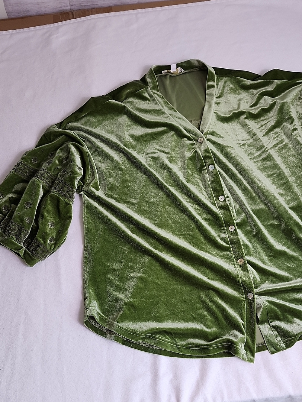 Suzanne Betro Olive Green Velvet Button-Front Blouse